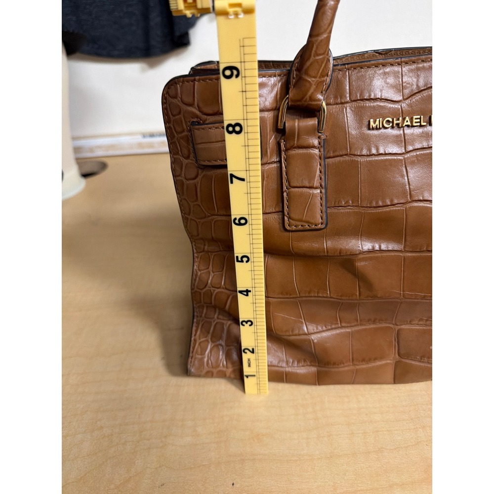 Michael Kors Hamilton Satchel Brown Croc Embossed Leather Gold Hardware Handbag
